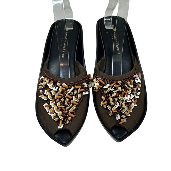 Robert Clergerie Shoes - Robert Clergerie Beaded Pointed Toe Slide Sandals Brown 10